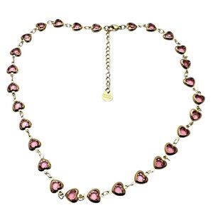 Womens Pink Crystal Heart Gold Plated Choker Necklace 16 to 18 Inch New